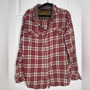 VENADO Men’s Plaid Flannel Button‎ Down Maroon Tan Cream Size XL